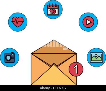 envelope mail with counter and apps menu Stock Vector