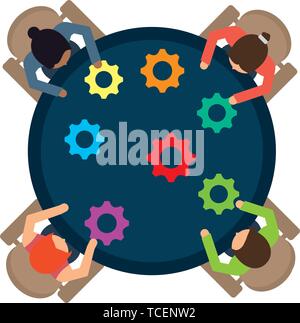 business workers with gears in the workplace Stock Vector