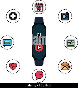 smartwatch with media player button and applications set Stock Vector