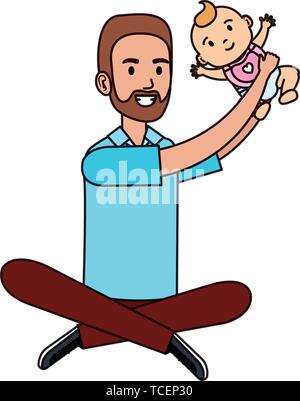 father lifting little baby characters Stock Vector