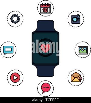 smartwatch with cardiology and set applications Stock Vector