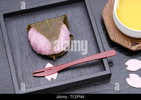 Japanese confectionery, cherry blossom rice cake Sakura Mochi Stock Photo