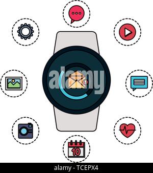 smartwatch with envelope email with applications Stock Vector