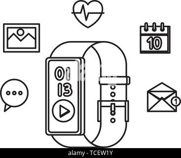 smartwatch with media player button and applications set Stock Vector