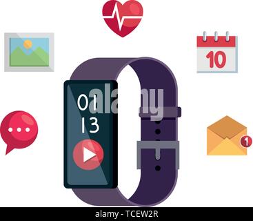 smartwatch with media player button and applications set Stock Vector