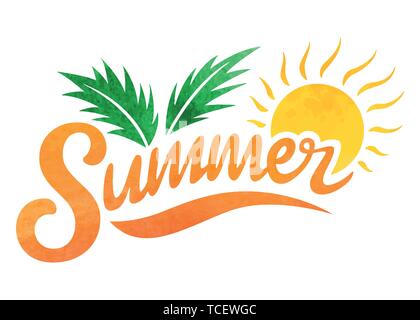 Summer logo. Brush lettering composition. Isolated Watercolor on white background. Summer typography. Vector illustration. for print, icon design, web Stock Vector
