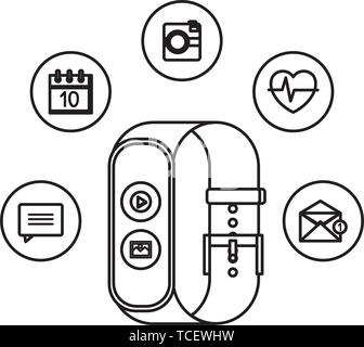 smartwatch with media player button and picture file set apps Stock Vector