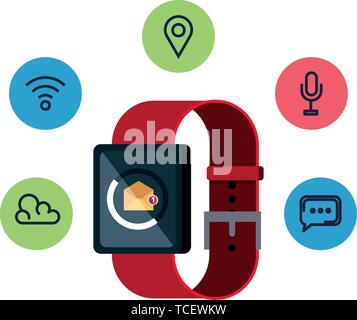 smartwatch with envelope email and applications set Stock Vector
