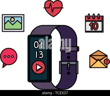 smartwatch with media player button and applications set Stock Vector
