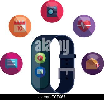 smartwatch with media player button and picture file set apps Stock Vector