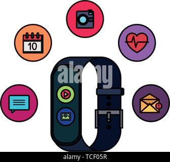smartwatch with media player button and picture file set apps Stock Vector