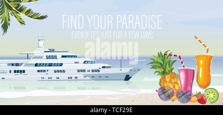 Travel boat Vector. Summer cruise journey poster template Stock Vector