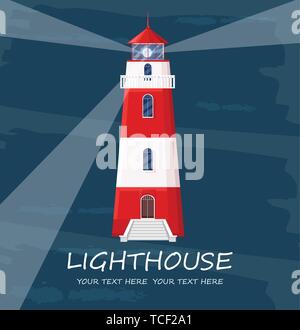 Lighthouse Vector. Red tower symbol. Blue background Stock Vector