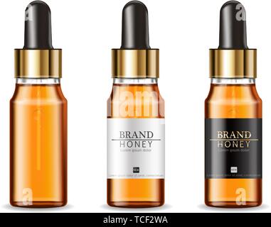 Serum cosmetics bottles Vector realistic. Product placement mock up. Detailed bottles isolated. 3d illustration Stock Vector