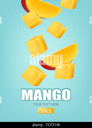 Mango fruit sliced Vector realistic. Detailed elements design. 3d illustration Stock Vector