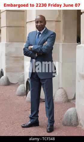 Embargoed to 2230 Friday June 07 Chris Ramsey at Lancaster House in London, he has been awarded an MBE in the Queen's Birthday Honours List for services to football and sport. Stock Photo