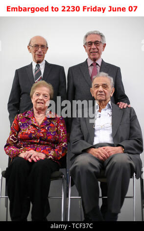 Embargoed to 2230 Friday June 07 (clockwise from top left) Holocaust survivors George Hans Vulkan, Ernest Simon, Walter Kammerling and Ruzena Levy, at the Jewish Museum London, they will receive a British Empire Medal in the Queen's Birthday Honours List for services to Holocaust Education. Stock Photo
