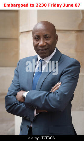 Embargoed to 2230 Friday June 07 Chris Ramsey at Lancaster House in London, he has been awarded an MBE in the Queen's Birthday Honours List for services to football and sport. Stock Photo