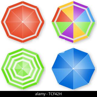 Umbrellas isolated Vector top view. colorful flat style umbrellas decor Stock Vector