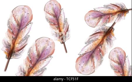 Feathers Vector watercolor. Vintage light delicate pattern texture Stock Vector