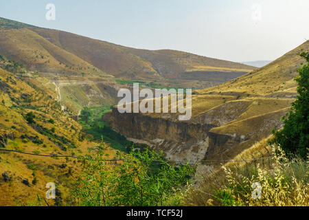 Landscape of the Yarmouk River valley, on the border between Israel and Jordan Stock Photo
