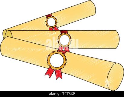 graduation school certificate rolls medals Stock Vector