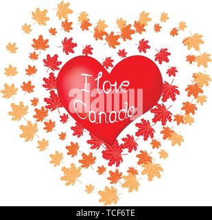 Red heart and silhouette of Toronto city, paper stickers. Valentine card in paper art style. Stock Vector