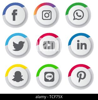 Social media icons set Logo Vector Illustrator, social, media, icon, snapchat, facebook, instagram, twitter, whatsapp,set, network, popular, connect Stock Vector