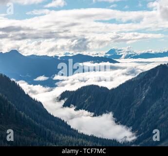 View from Artist Point, mountain landscape in clouds, Mount Baker-Snoqualmie National Forest, Washington, USA, North America Stock Photo