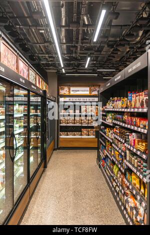 Food shelves in cashless supermarket, Amazon Go store, American automated supermarket chain, Seattle, Washington, USA, North America Stock Photo