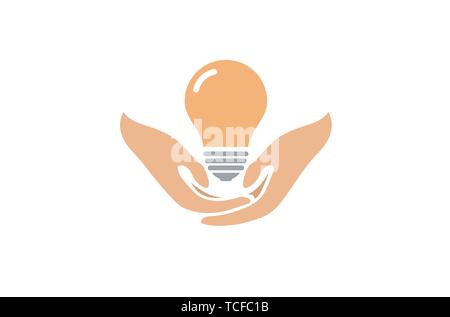Creative Palm Holding Bulb Lamp Idea Logo Design Symbol Illustration Stock Vector