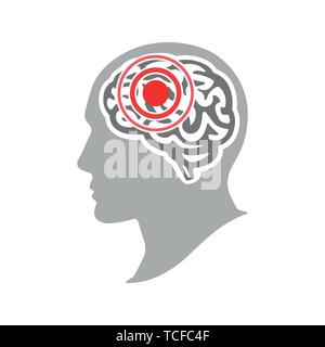 Headache and migraine concept. Brain disease. Concept of tension migraine or brain symptom and head hurts point or bad personal emotion. Vector illust Stock Vector