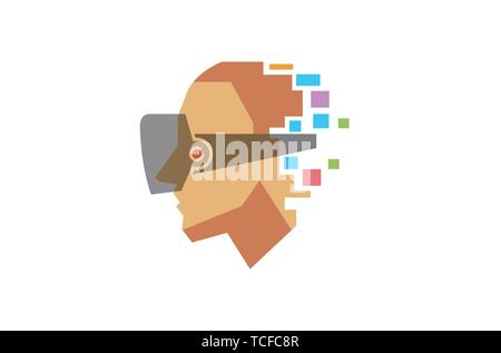 Creative Colorful Helmet Head Digital Movies Video Watch Logo Design Colorful Symbol Illustration Stock Vector