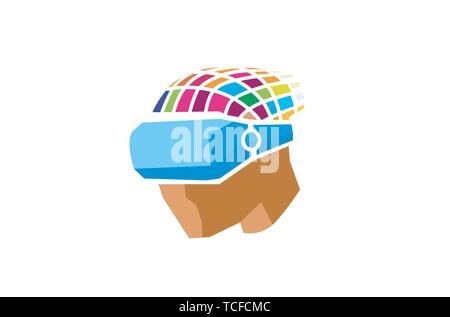 Creative Colorful Helmet Head Digital Movies Video Watch Logo Design Colorful Symbol Illustration Stock Vector