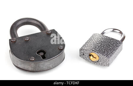 Two different padlocks isolated on white Stock Photo