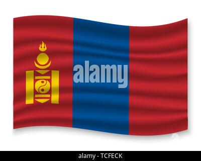 3D Waving Flag of Mongolia . Template for your design Stock Vector