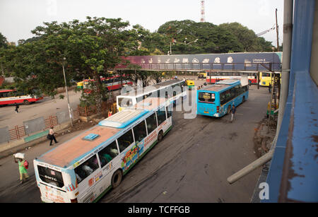 BANGALORE INDIA June 3, 2019:Buses in the Kempegowda Bus Station known as Majestic during morning time traffic congestion