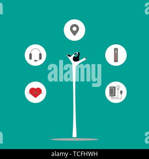 Navigation cane with GPS. Walking stick. Vector illustration. Stock Vector