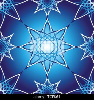 Geometric vector mandala seamless pattern on blue and white background Stock Vector