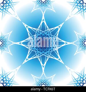 Geometric white and blue vector mandala seamless pattern on white and blue background Stock Vector