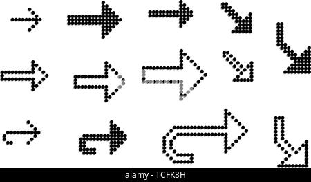 Set of 13 black vector dot arrows with 3d effect Stock Vector