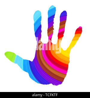 Abstract handprint in vibrant colors isolated on white Stock Photo