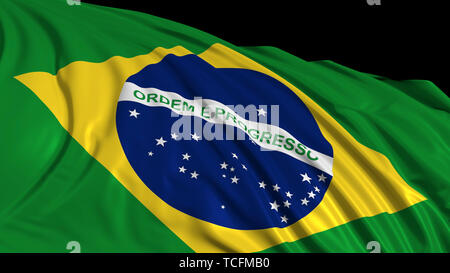 3d rendering of a brazilian flag. The flag develops smoothly in the wind. Wind waves spread over the flag Stock Photo