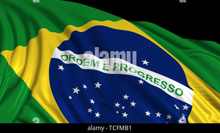 3d rendering of a brazilian flag. The flag develops smoothly in the wind. Wind waves spread over the flag Stock Photo