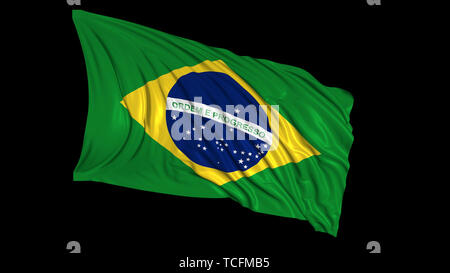 3d rendering of a brazilian flag. The flag develops smoothly in the wind. Wind waves spread over the flag Stock Photo