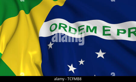 3d rendering of a brazilian flag. The flag develops smoothly in the wind. Wind waves spread over the flag Stock Photo