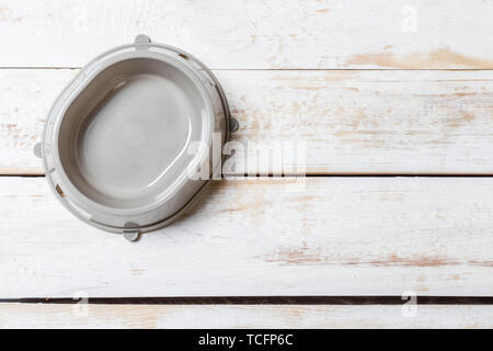 pet bowl on a grey wooden table Stock Photo