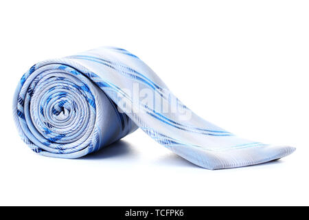 Blue rolled tie isolated on white Stock Photo