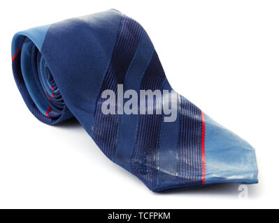Blue rolled tie isolated on white Stock Photo
