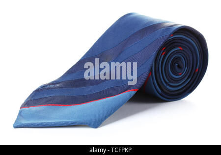 Blue rolled tie isolated on white Stock Photo